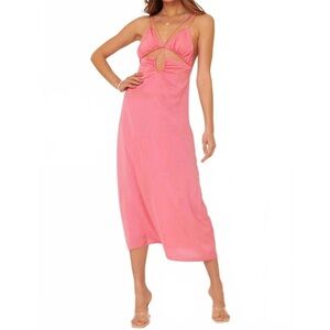 PROMESA matte satin cut out halter slip midi dress in pink